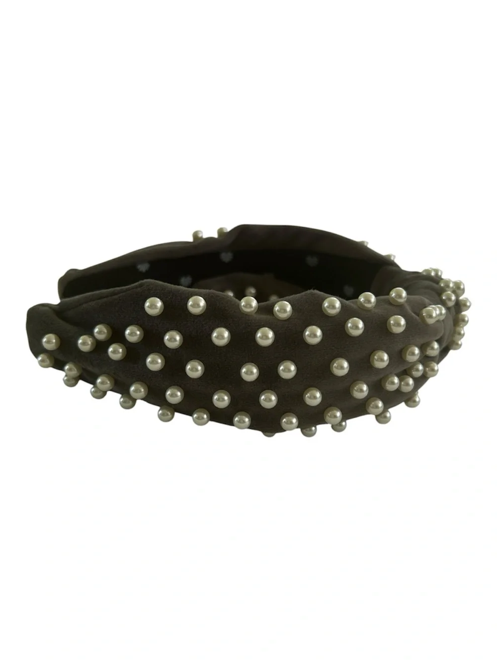 Authentic Lele Sadoughi Gray Velvet Pearl Knotted Headband